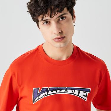  Erkek Relaxed Fit Bisiklet Yaka Baskılı Kırmızı T-Shirt