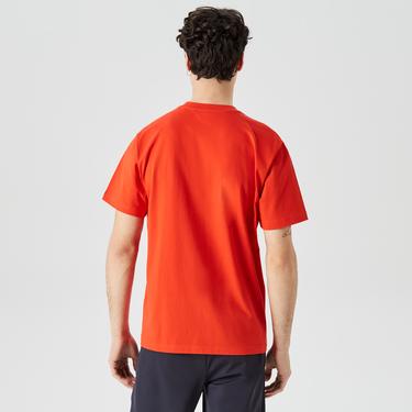  Erkek Relaxed Fit Bisiklet Yaka Baskılı Kırmızı T-Shirt