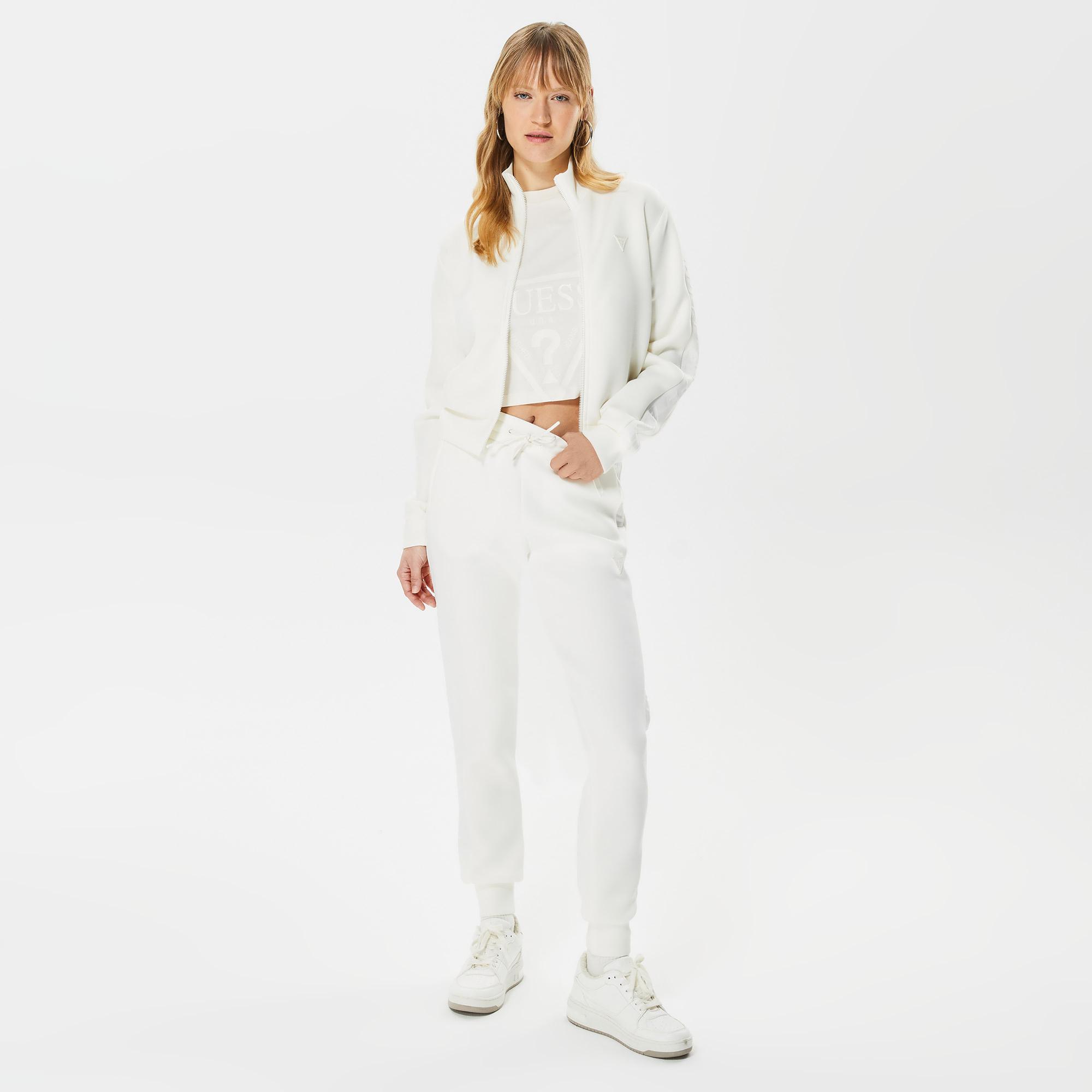 Guess New Allie Scuba Zip Kadın Beyaz Eşofman Üstü