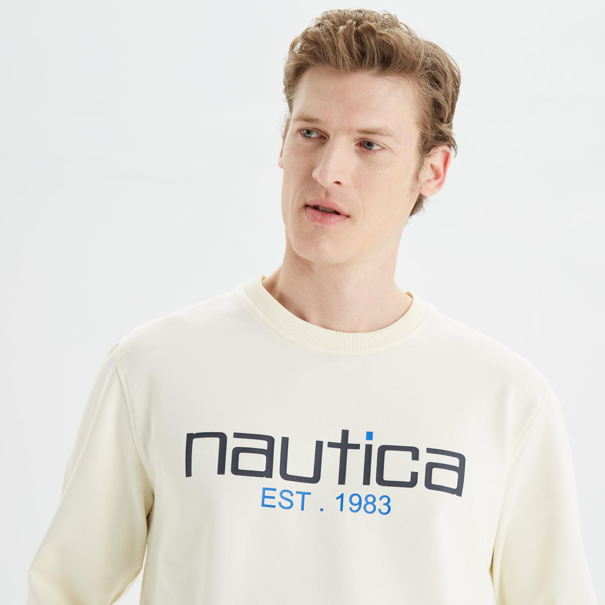 Nautica Erkek Krem Standart Fit Baskılı Sweatshirt