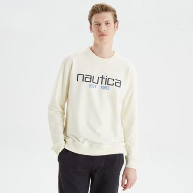  Nautica Erkek Krem Standart Fit Baskılı Sweatshirt