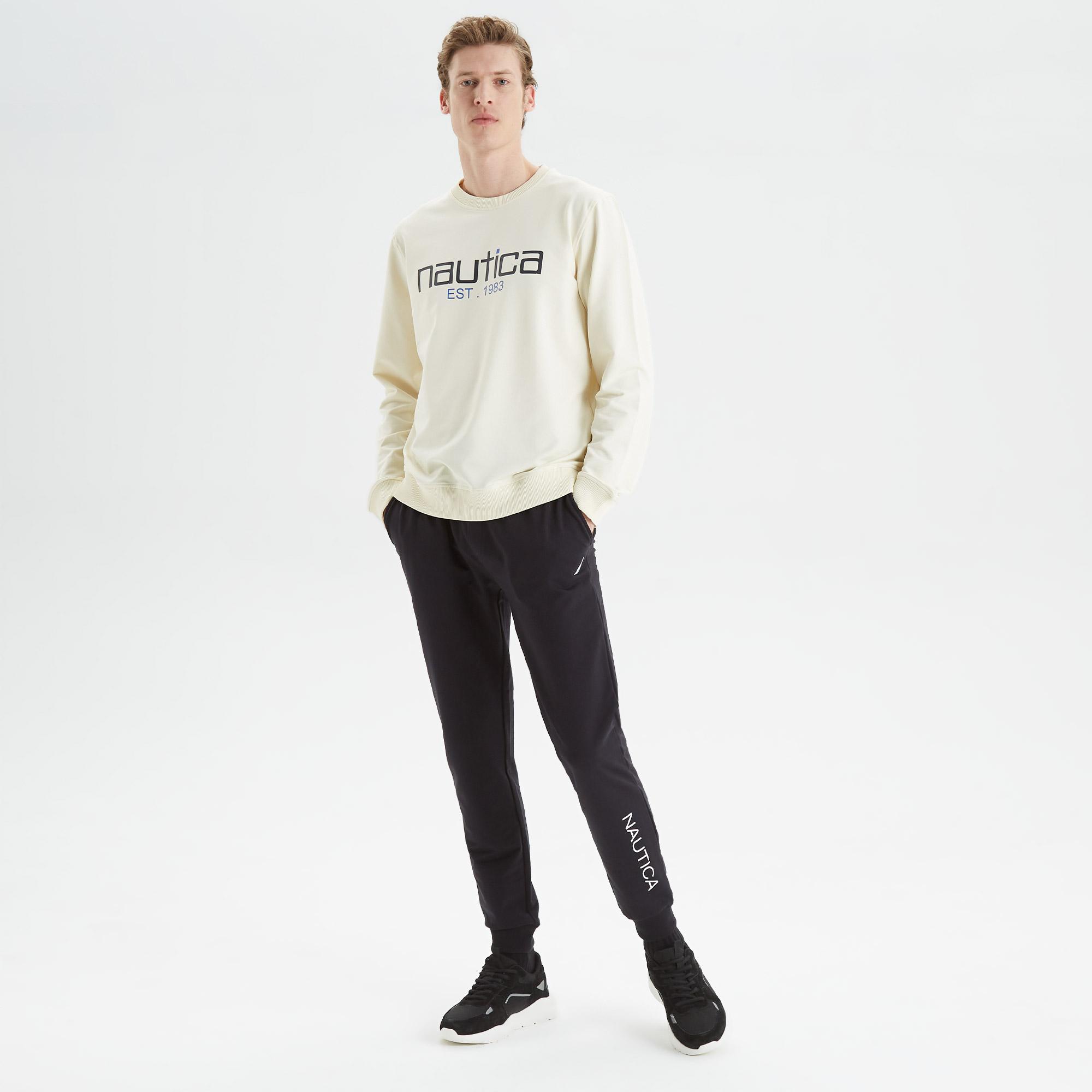 Nautica Erkek Krem Standart Fit Baskılı Sweatshirt
