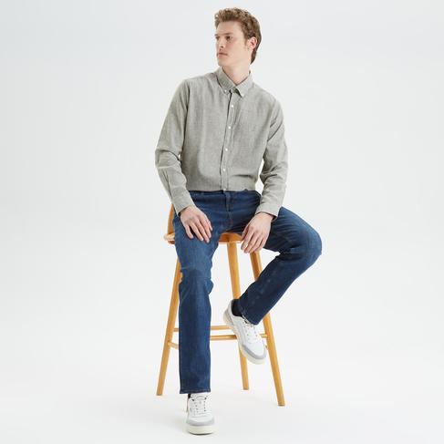  Nautica Erkek Yeşil Slim Fit Uzun Kollu Keten Gömlek