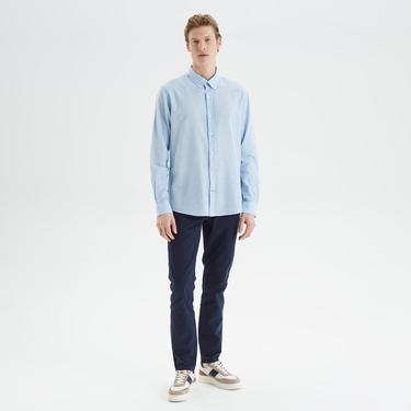  Nautica Erkek Mavi Slim Fit Uzun Kollu Keten Gömlek