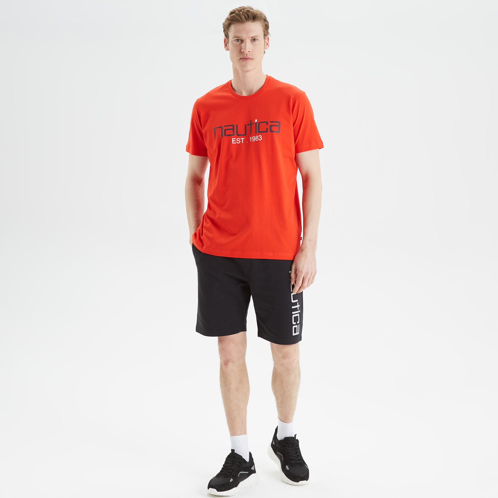 Nautica Erkek Kırmızı Standart Fit Desenli T-Shirt