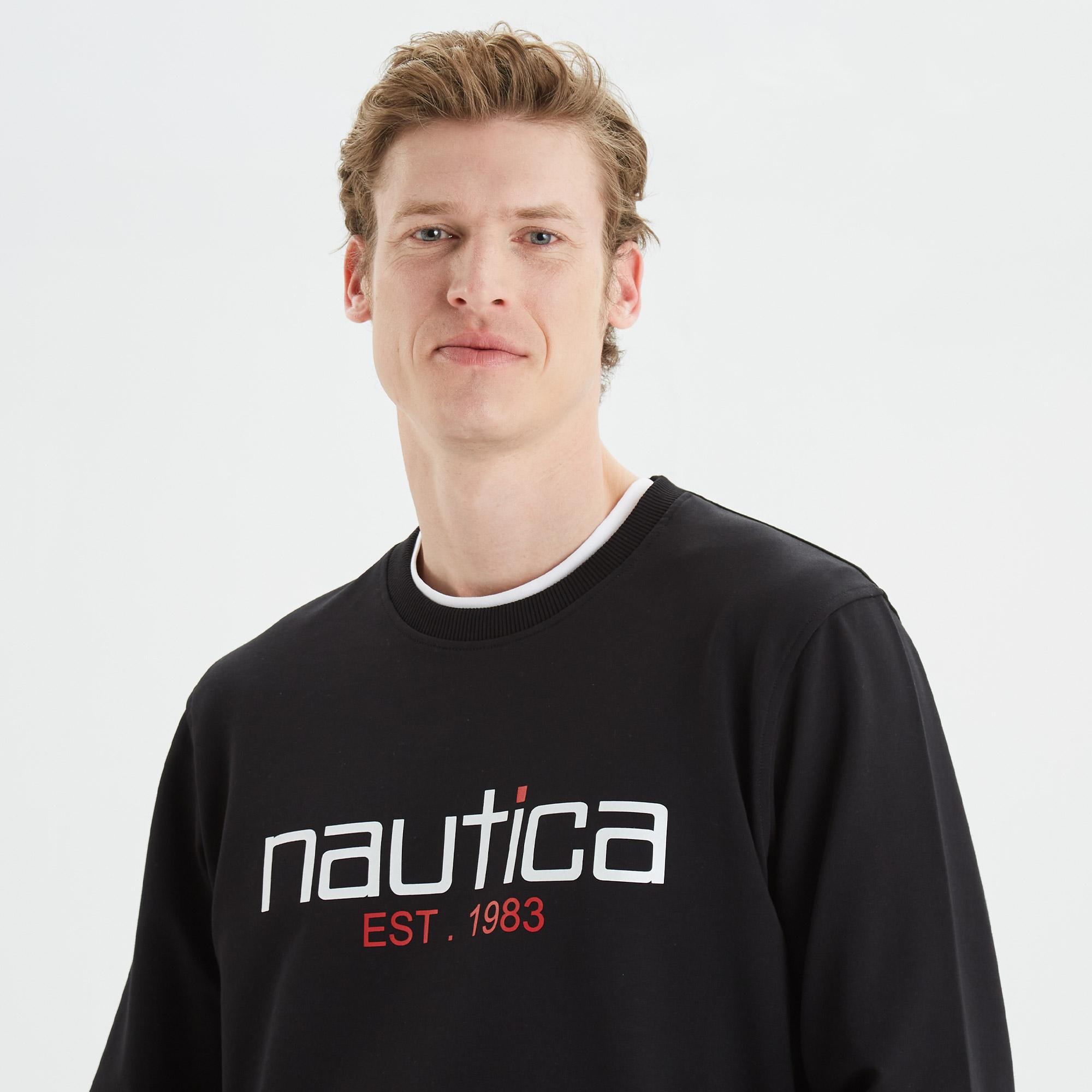 Nautica Erkek Siyah Standart Fit Baskılı Sweatshirt