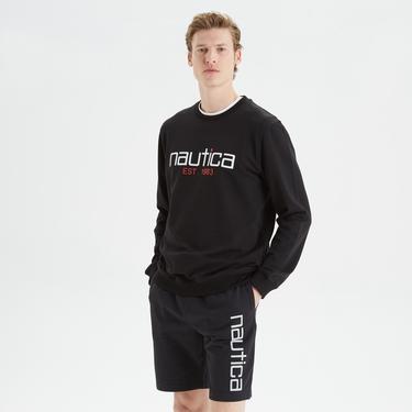  Nautica Erkek Siyah Standart Fit Baskılı Sweatshirt