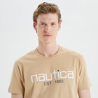  Nautica Erkek Bej Standart Fit Desenli T-Shirt