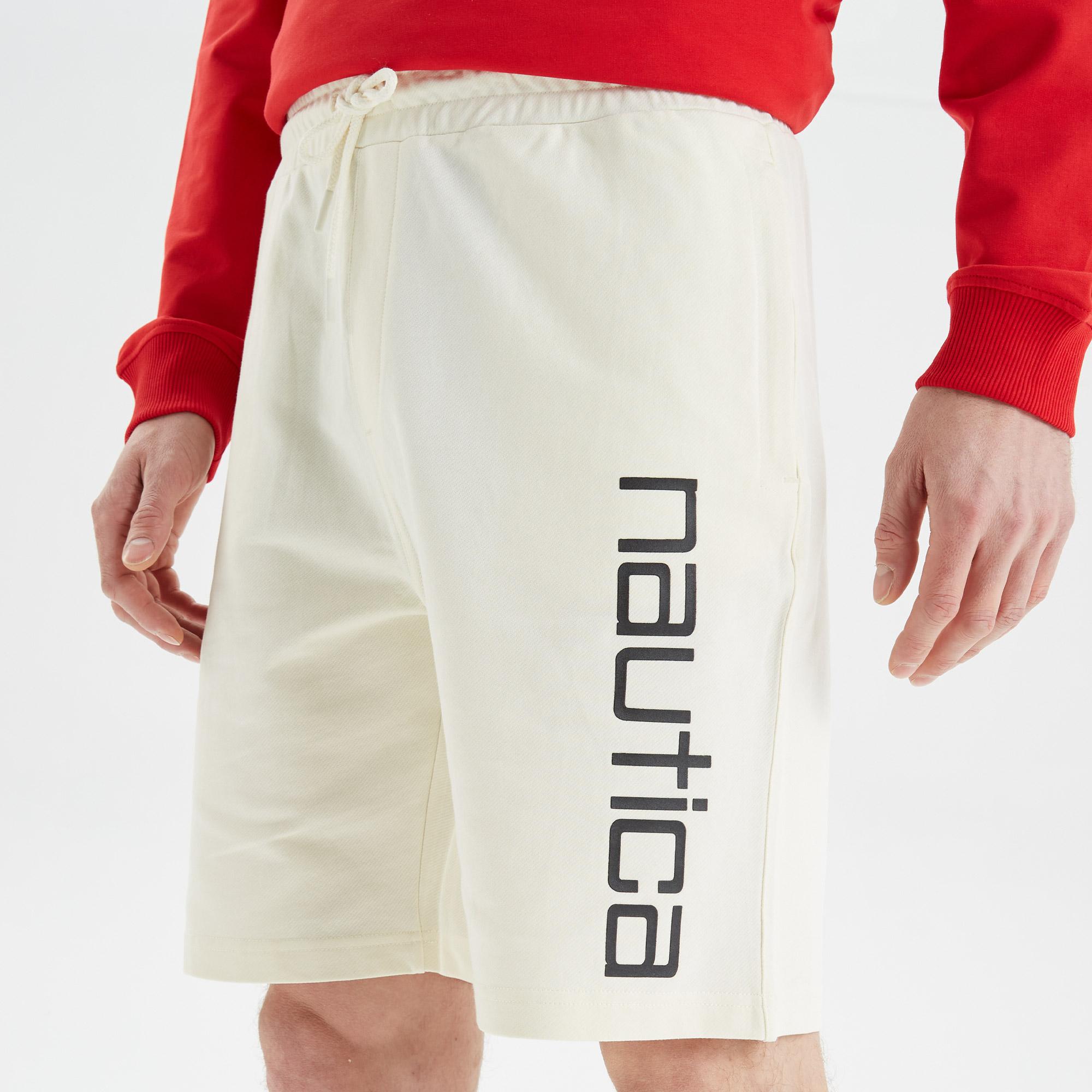 Nautica Erkek Krem Rengi Baskılı Standart Fit Şort