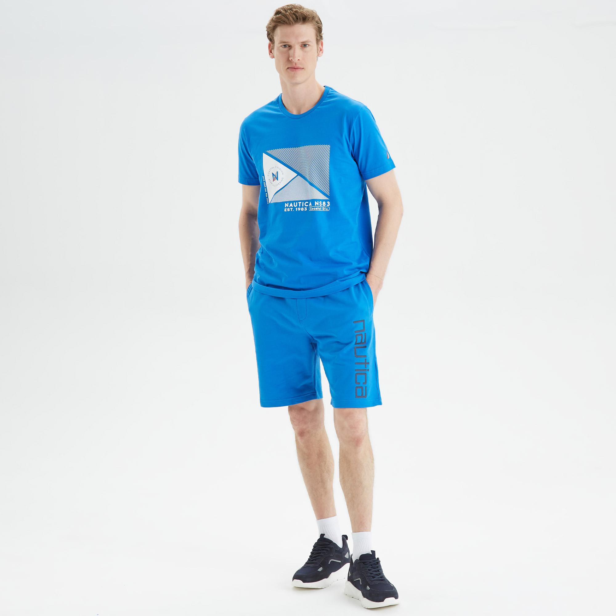 Nautica Erkek Mavi Baskılı Standart Fit Şort