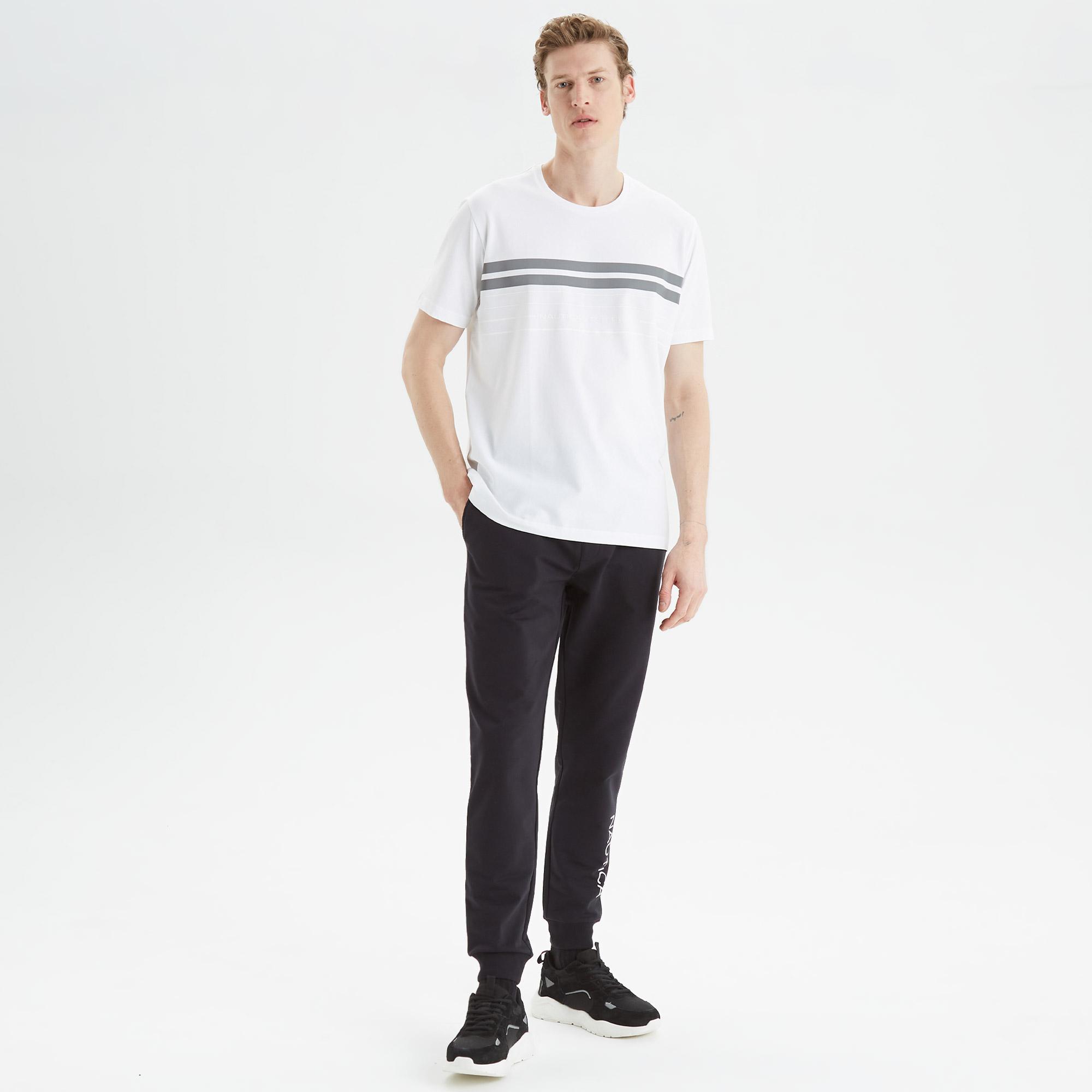 Nautica Erkek Beyaz Standart Fit Çizgili T-Shirt