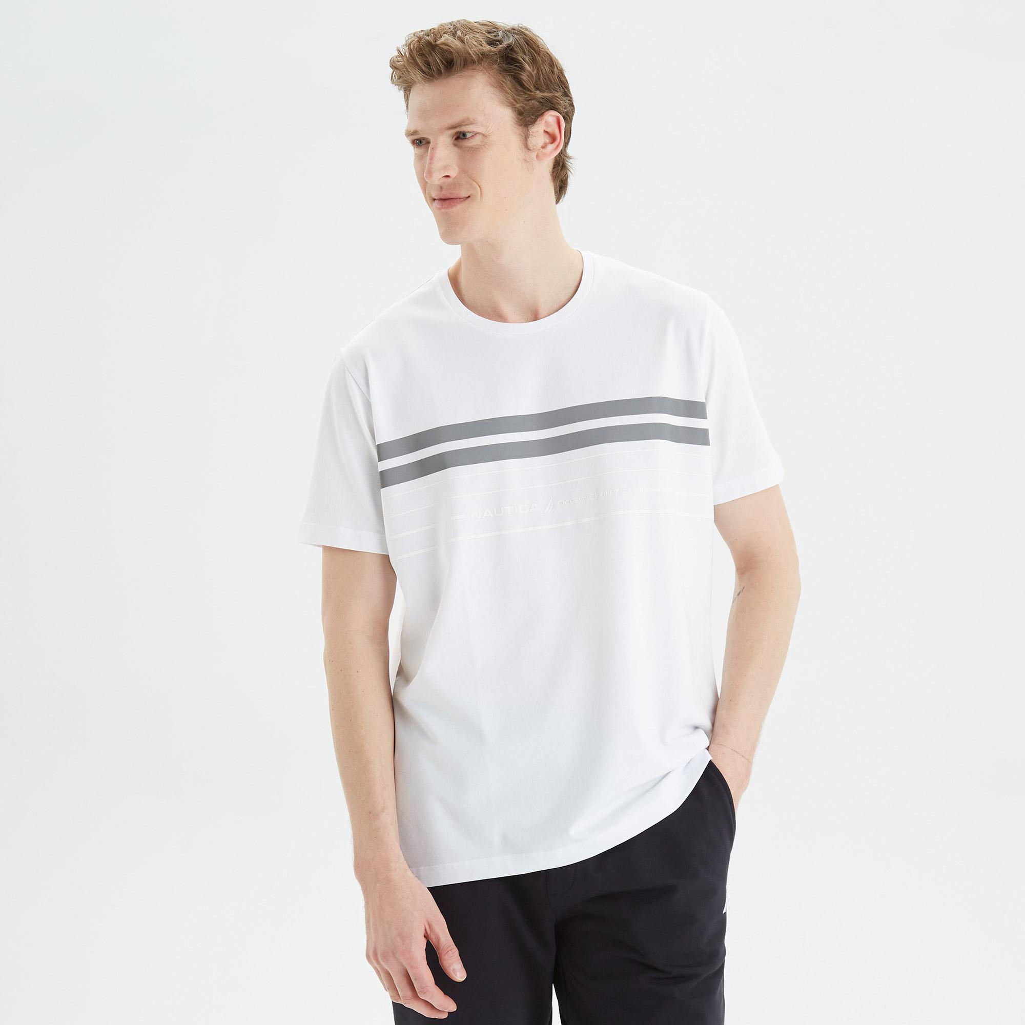 Nautica Erkek Beyaz Standart Fit Çizgili T-Shirt