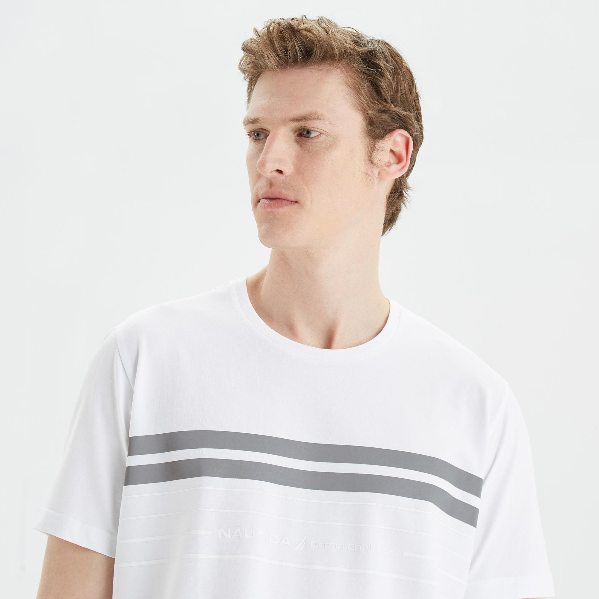 Nautica Erkek Beyaz Standart Fit Çizgili T-Shirt