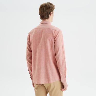  Nautica Erkek Bordo Slim Fit Uzun Kollu Keten Gömlek