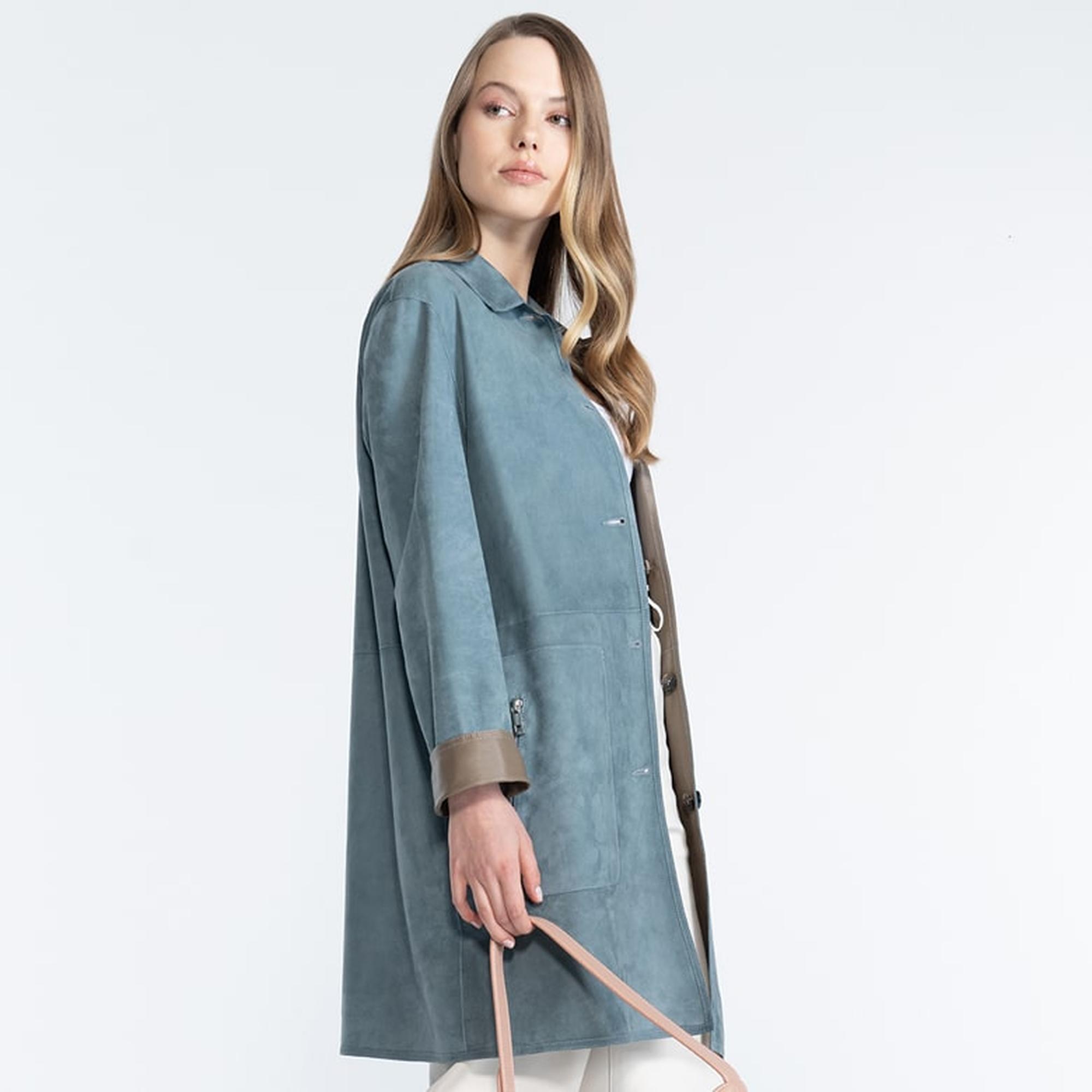 Simonetta Kadın Çift Taraflı Süet Deri Pardösü