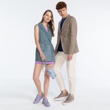  Teofila Mavi Kadın Süet Blazer Deri Yelek