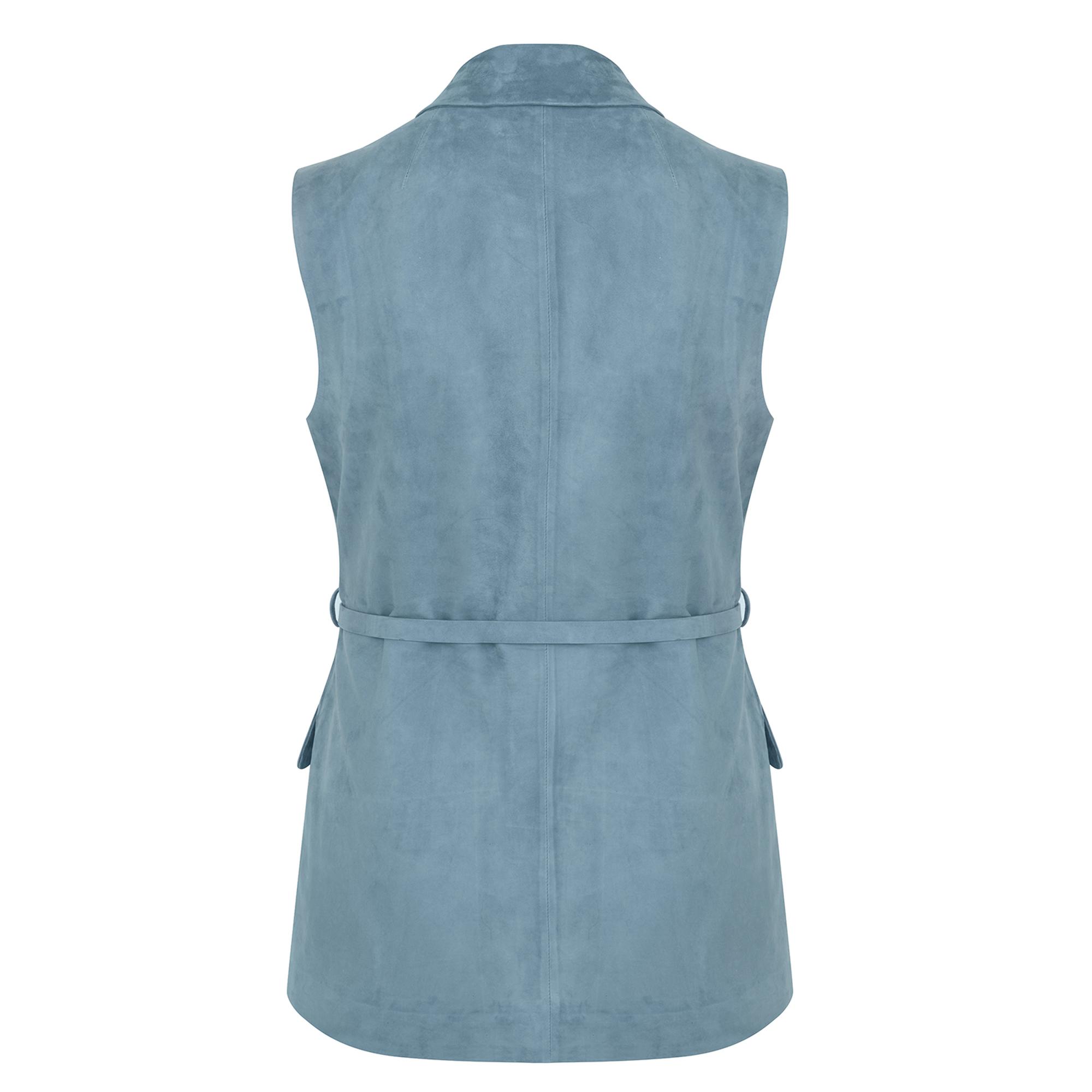 Teofila Mavi Kadın Süet Blazer Deri Yelek