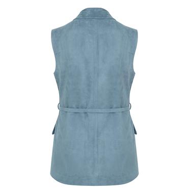  Teofila Mavi Kadın Süet Blazer Deri Yelek