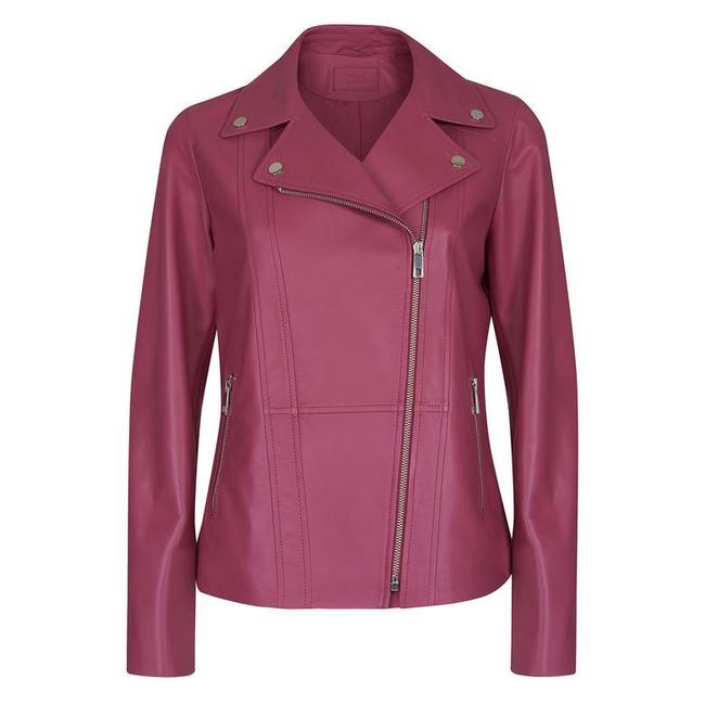  Rania Fuşya Kadın Vintage Deri Biker Ceket