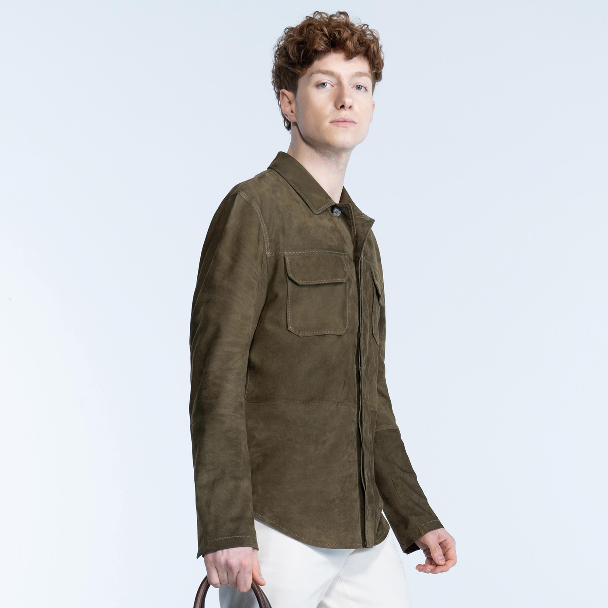 Saverio Erkek Yeşil Süet Deri Gömlek