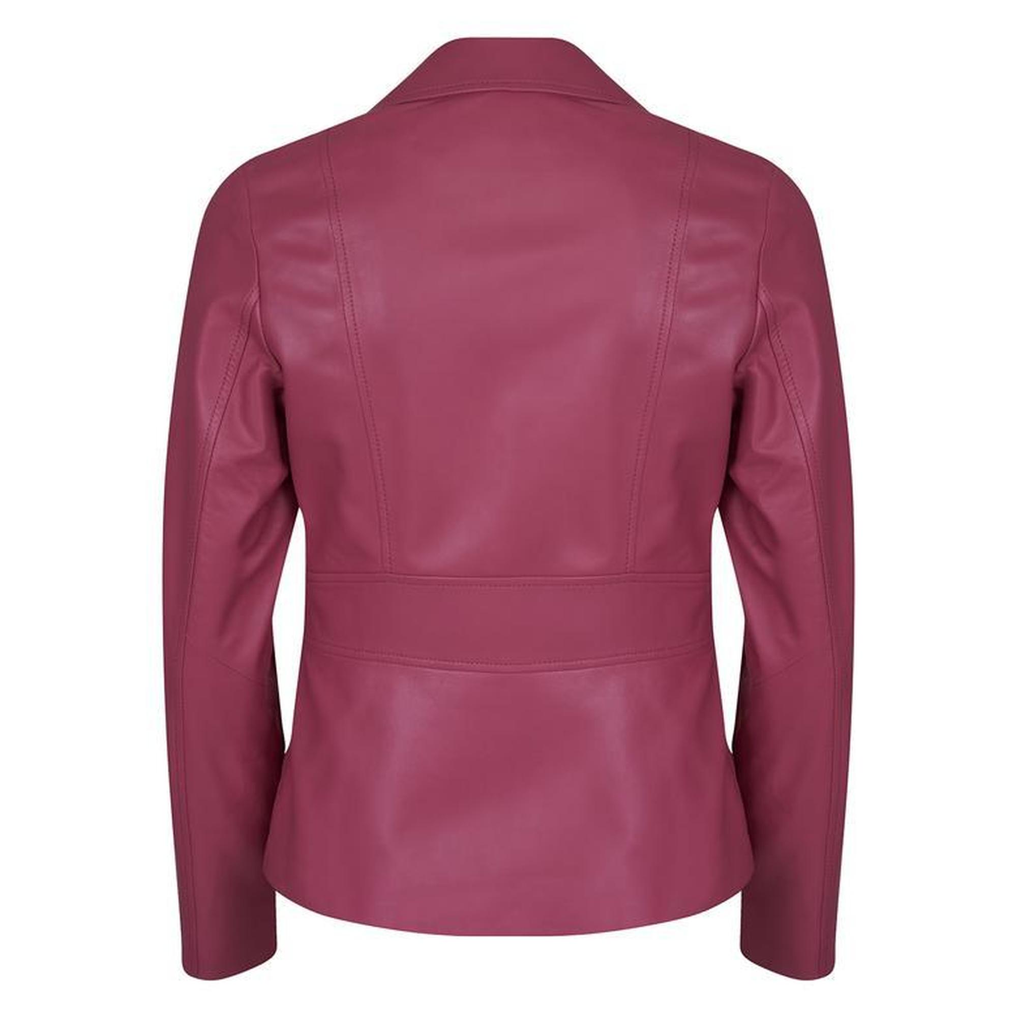 Rania Fuşya Kadın Vintage Deri Biker Ceket