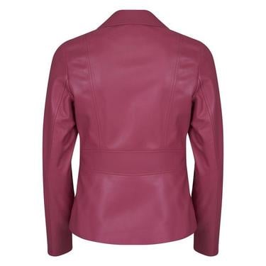  Rania Fuşya Kadın Vintage Deri Biker Ceket