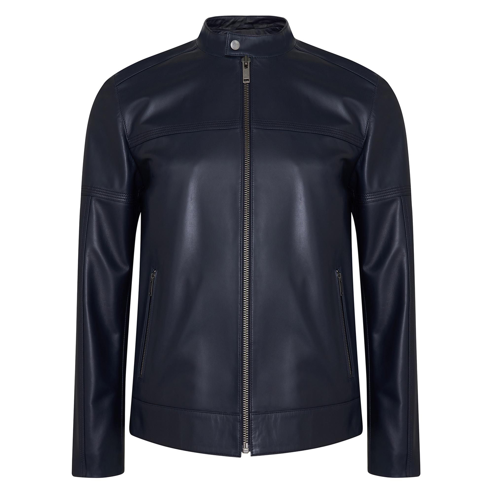 Selino Lacivert Erkek Kapüşonlü Deri Mont