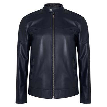  Selino Lacivert Erkek Kapüşonlü Deri Mont