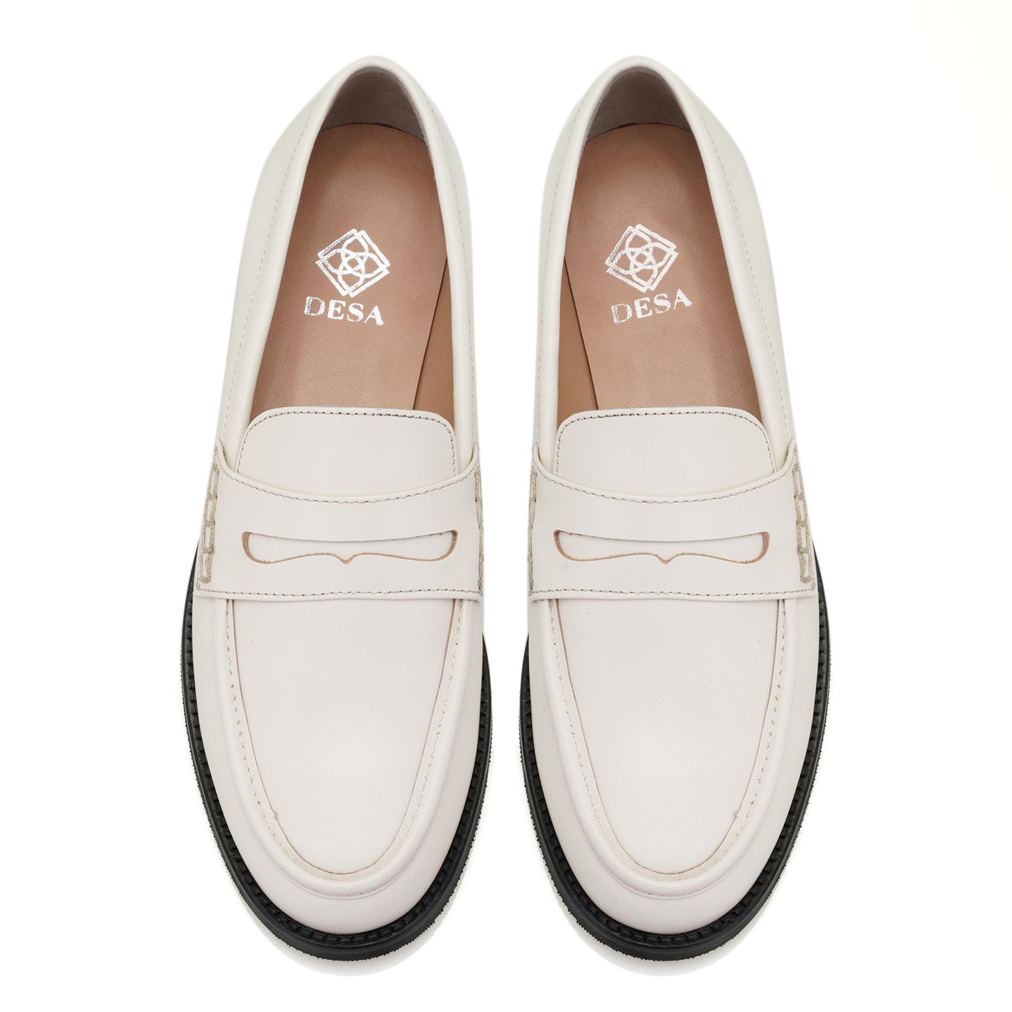 Kadın Ekru Deri Loafer