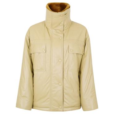  Auren Yeşil Kadın Deri Puffer Mont