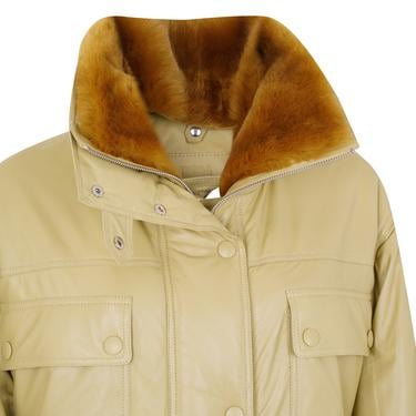  Auren Yeşil Kadın Deri Puffer Mont