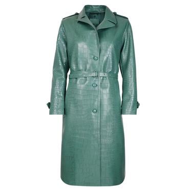  Briona Yeşil Kadın Kroko Baskılı Deri Trençkot