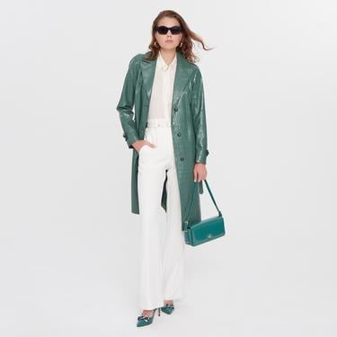  Briona Yeşil Kadın Kroko Baskılı Deri Trençkot