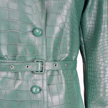  Briona Yeşil Kadın Kroko Baskılı Deri Trençkot