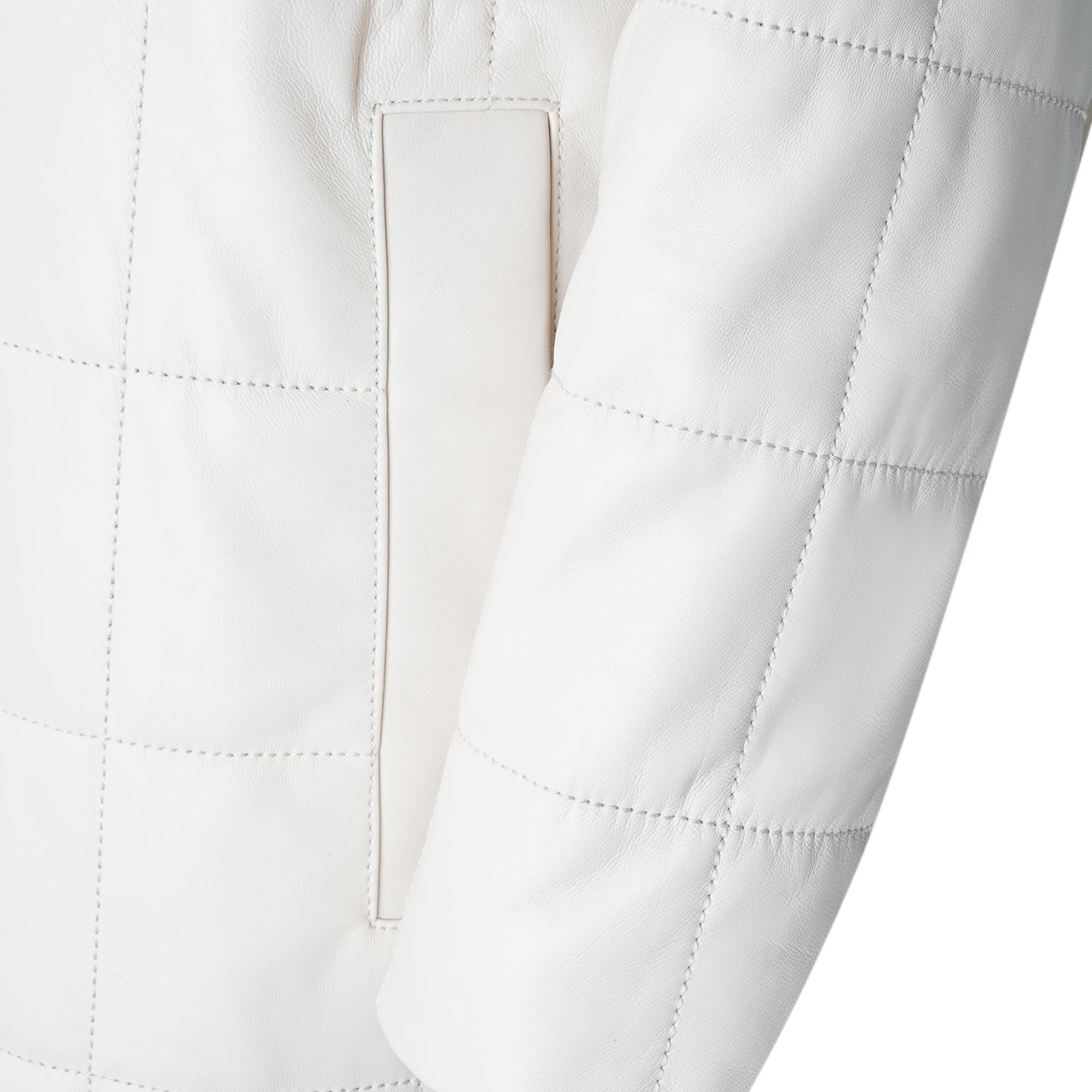 Mita Krem Kadın Kapüşonlu Deri Puffer Kaban