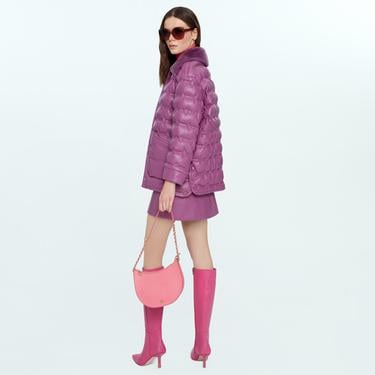  Avari Mor Kadın Puffer Deri Mont