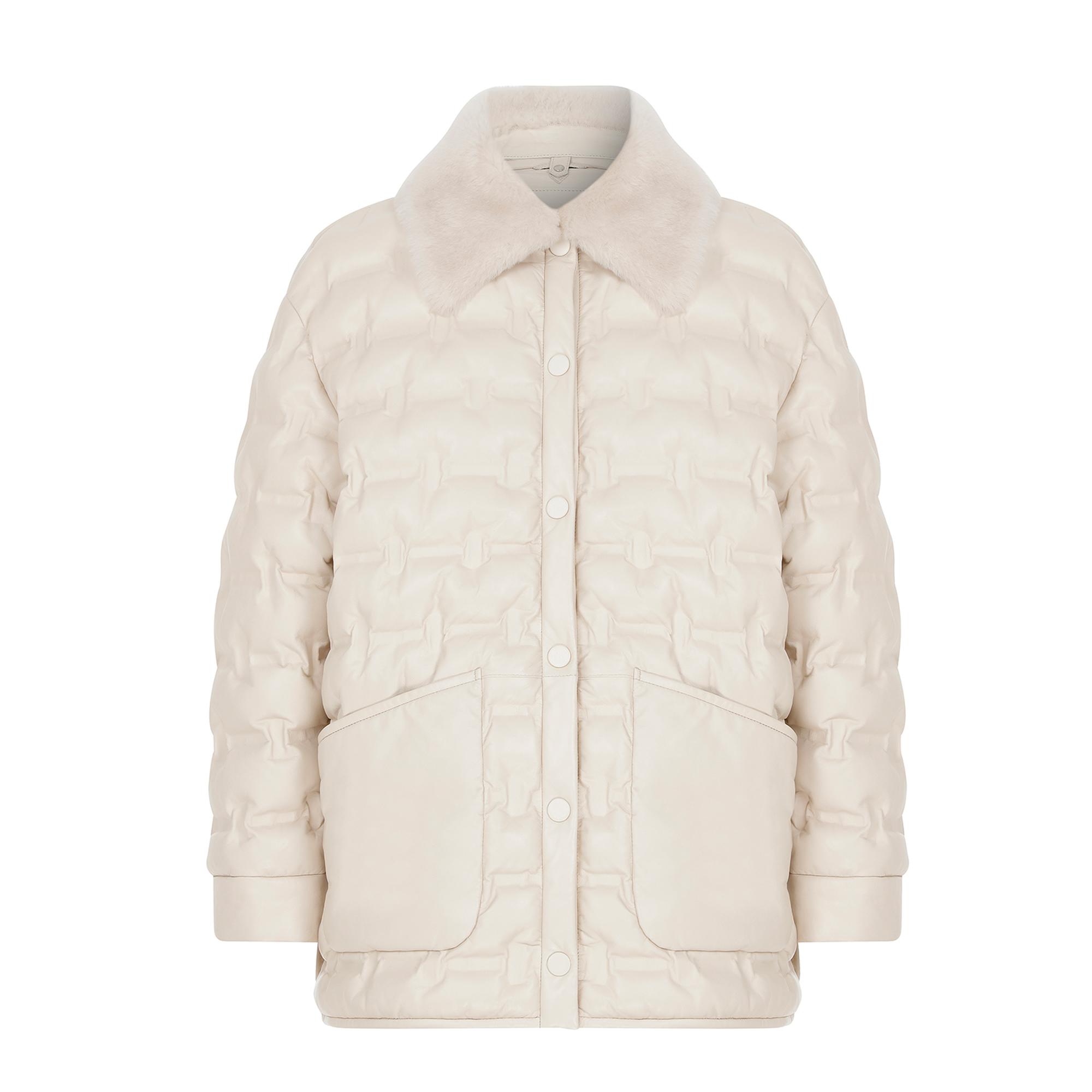 Avari Krem Kadın Puffer Deri Mont