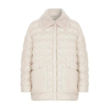  Avari Krem Kadın Puffer Deri Mont