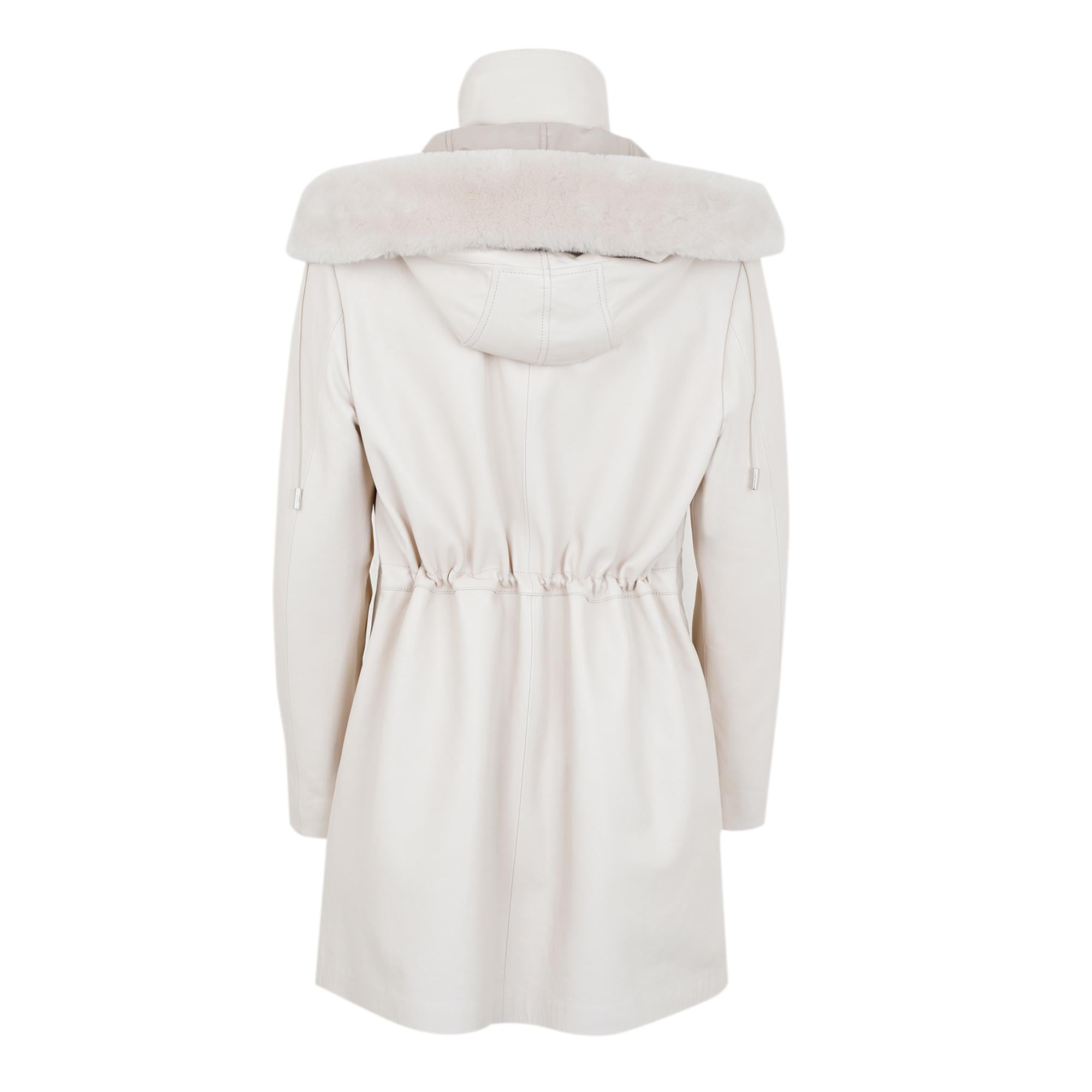 Biana Krem Kadın Kapüşonlu Deri Kaban