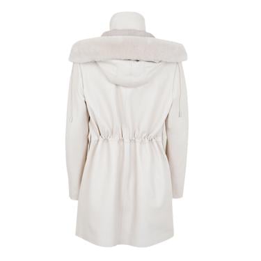  Biana Krem Kadın Kapüşonlu Deri Kaban