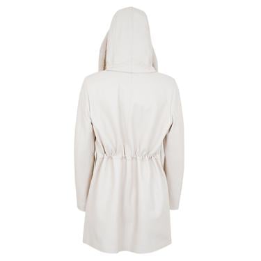  Biana Krem Kadın Kapüşonlu Deri Kaban