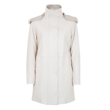  Biana Krem Kadın Kapüşonlu Deri Kaban