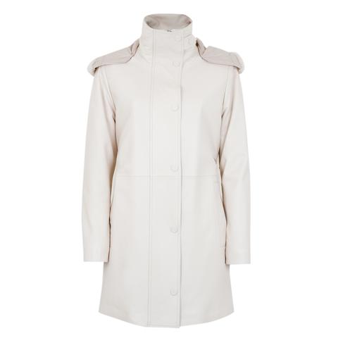  Biana Krem Kadın Kapüşonlu Deri Kaban