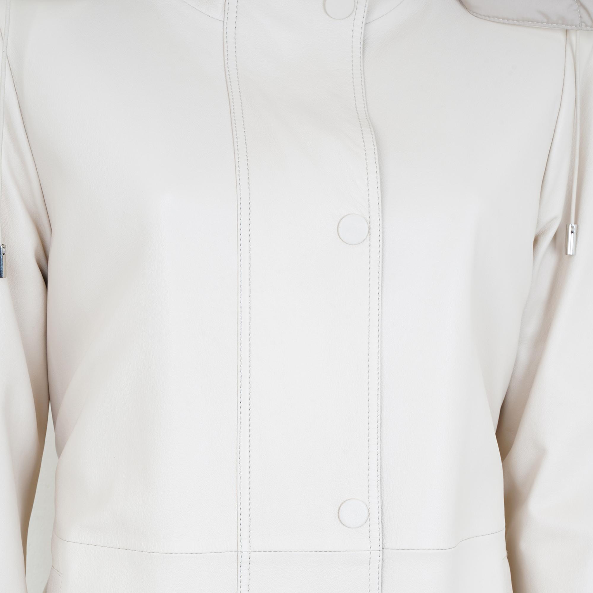 Biana Krem Kadın Kapüşonlu Deri Kaban