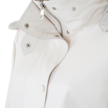  Biana Krem Kadın Kapüşonlu Deri Kaban