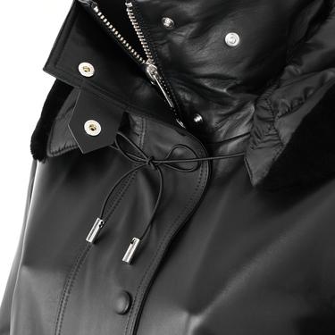  Biana Siyah Kadın Kapüşonlu Deri Kaban