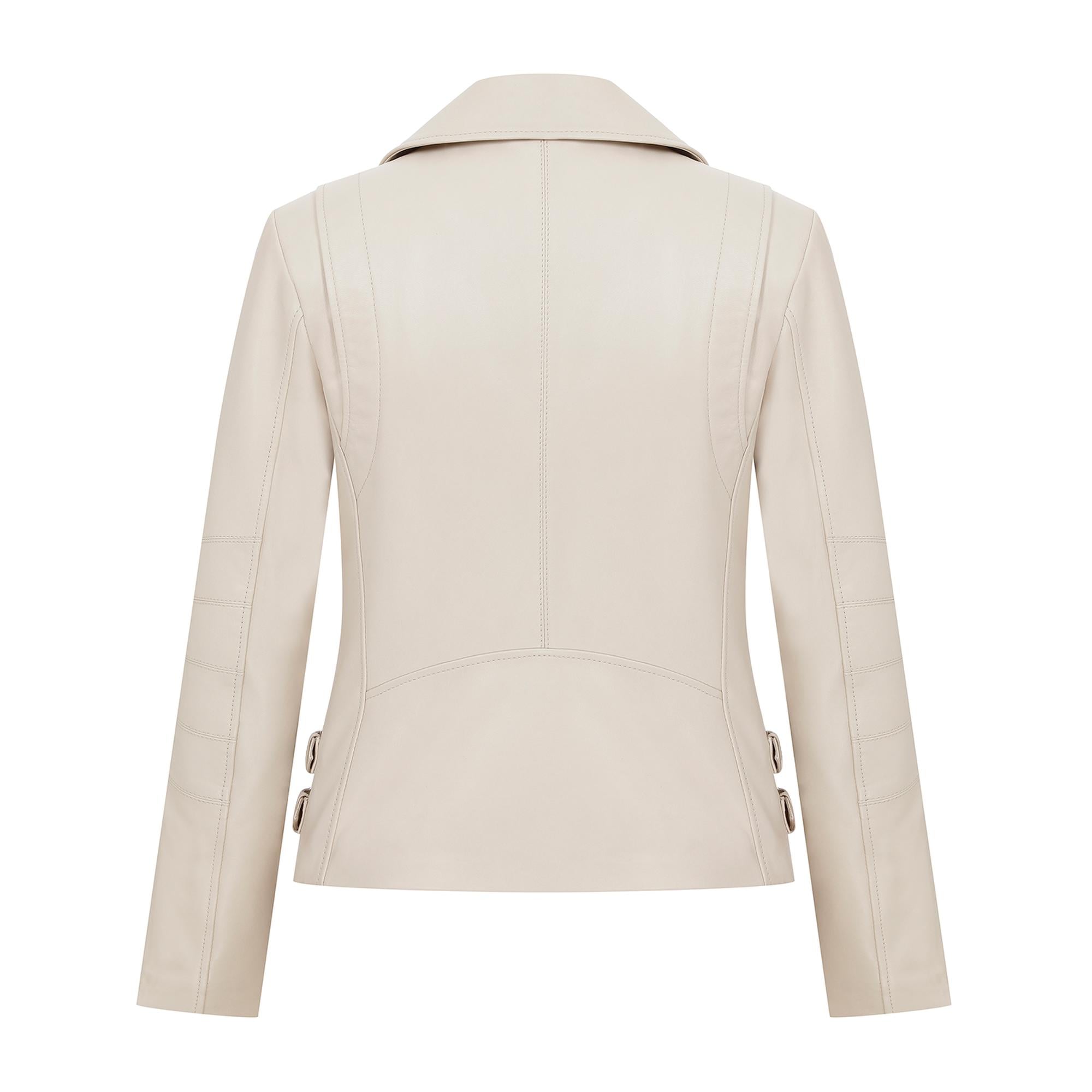 Adsilla Krem Kadın Deri Biker Ceket