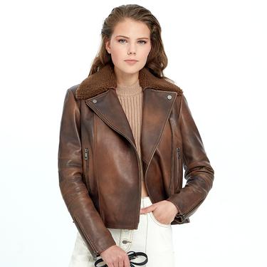  Aira Kadın Vintage Deri Biker Ceket