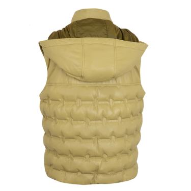  Anitra Kadın Yeşil Kapüşonlu Puffer Deri Yelek