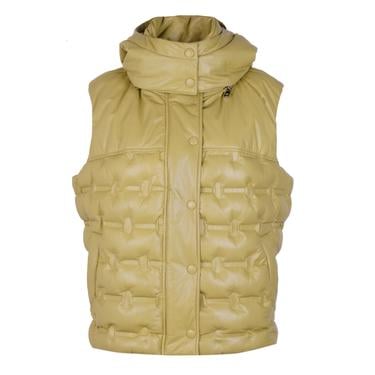  Anitra Kadın Yeşil Kapüşonlu Puffer Deri Yelek